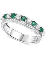 Lab-Grown Emerald (1/3 ct. t.w.) & White Sapphire (5/8 Stack Band Sterling Silver (Also Ruby Lab