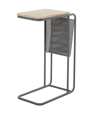 Rosemary Lane Metal Accent Table with Brown Wood Top and Storage, 20" x 12" x 25"