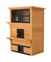 Cat House Outdoor 3-Tier Kitty Shelter, Weather Resistant Escape Door