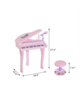 Qaba Kids Play Piano Electronic Keyboard Toy W/ Stool & Microphone Pink