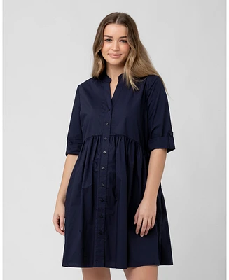 Ripe Maternity Maternity Paige Poplin Button Down Nursing Dress Navy