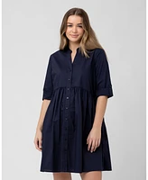 Ripe Maternity Maternity Paige Poplin Button Down Nursing Dress Navy