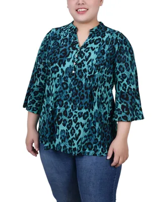 Ny Collection Plus Size Pleat Front Y-Neck Top