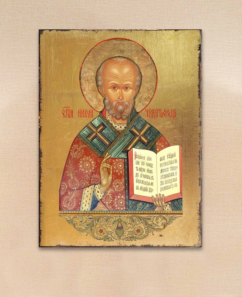 Designocracy Icon Saint Nicholas Wall Art on Wood 8"