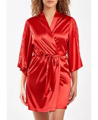 iCollection Women's Milena Satin and Lace Robe with Self Tie Sash