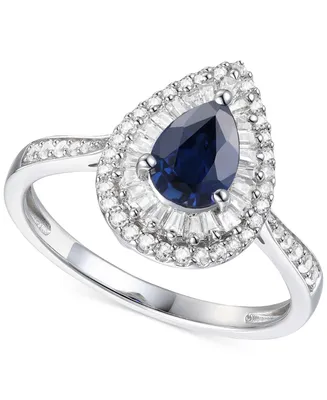 Emerald (5/8 ct. t.w.) & Diamond (1/3 ct. t.w.) Teardrop Halo Ring in 14k Gold (Also in Ruby & Sapphire)