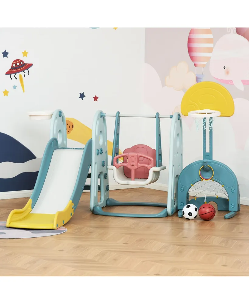 Multi-Activity Safe Baby Slide and Swing Set /w Basketball Net