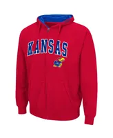 Men's Colosseum Red Kansas Jayhawks Arch and Logo 3.0 Full-Zip Hoodie