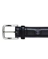 Nautica Men's Inlay Logo Signature Double Stitch Leather Belt