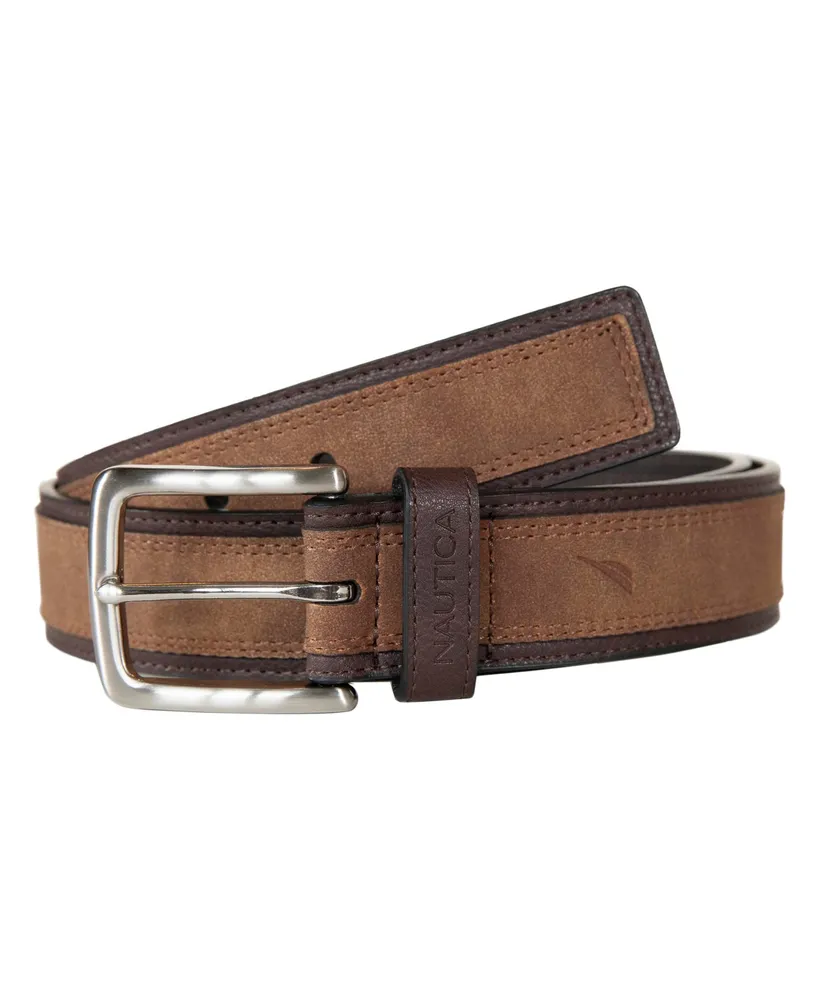 Nautica Men's Casual Leather Belt with Suede Overlay