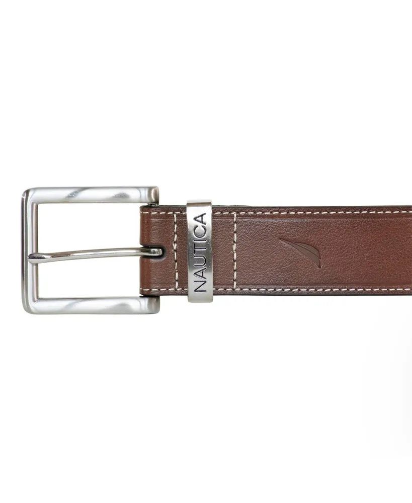 Nautica Men's Leather Jean Belt with Signature Engraved Keeper