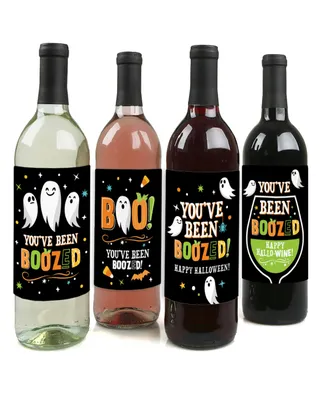 Big Dot of Happiness You've Been Boozed - Ghost Halloween Party Decorations for Women and Men - Wine Bottle Label Stickers - Set of 4