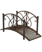 Outsunny Metal Garden Bridge 3.3', Safety Railings, Outdoor Decor for Pond