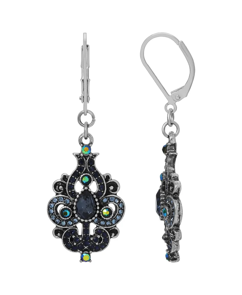 2028 Silver-Tone Blue Ab Glass Drop Earrings