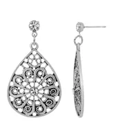 2028 Silver-Tone Oval Filigree Earrings