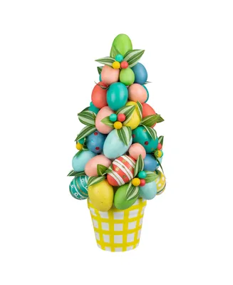 Colorful Easter Egg Tree in Gingham Pot, 17"