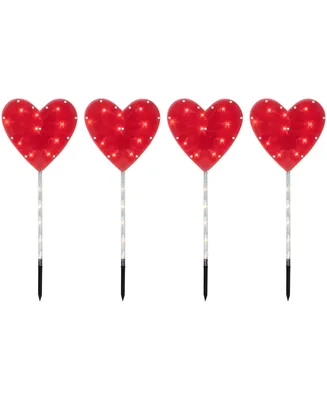 Heart Valentine's Day Pathway Marker Lawn Stakes Clear Lights Set, 4 Piece