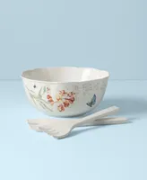 Lenox Butterfly Meadow Salad Bowl with Wooden Servers