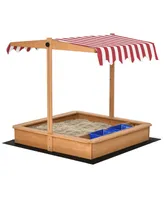 Kids Sandbox with Cover and Adjustable Canopy Seats Plastic Basins