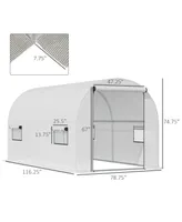 Outsunny Large Polytunnel Hot House/ Nursery with 6 Roll-Up Windows, White