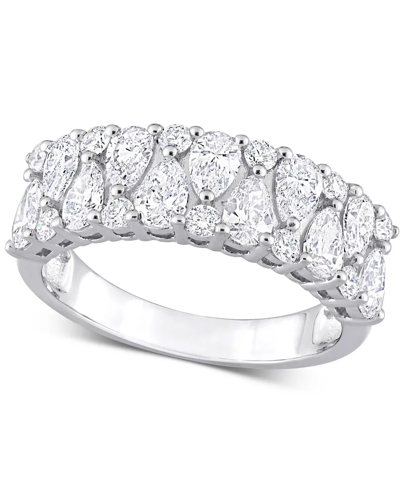 Diamond Pear & Round Semi-Eternity Cluster Ring (2 ct. t.w.) 14k White Gold