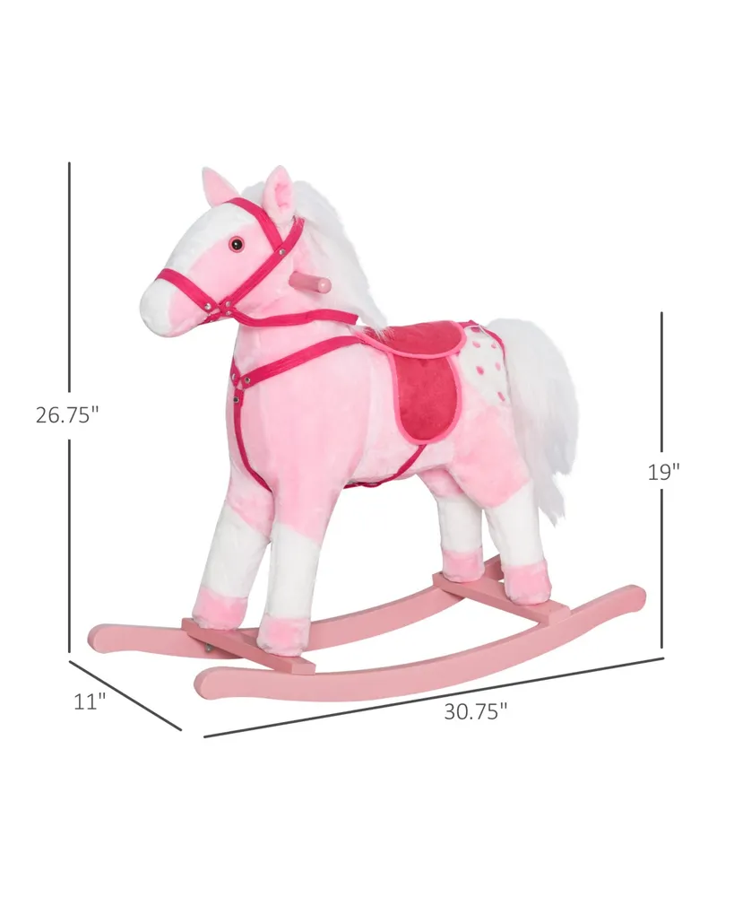Qaba Kids Plush Rocking Horse Ride-on Toy Pony w/ Realistic Sound Pink
