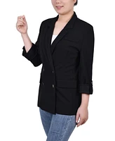 Ny Collection Petite Long Sleeve Double Breasted Crepe Blazer