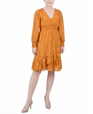 Ny Collection Petite Long Sleeve Smocked Waist Dress