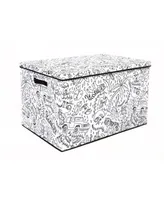 Baum Kid's Coloring Jungle Print Large Lidded Trunk with Removable Divider and 4 Washable Markers Set