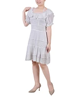 Ny Collection Petite Short Sleeve Ruffle Neck Dress