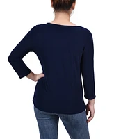 Ny Collection Petite 3/4 Sleeve Cutout Top