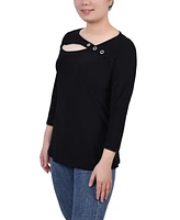 Ny Collection Petite 3/4 Sleeve Cutout Top