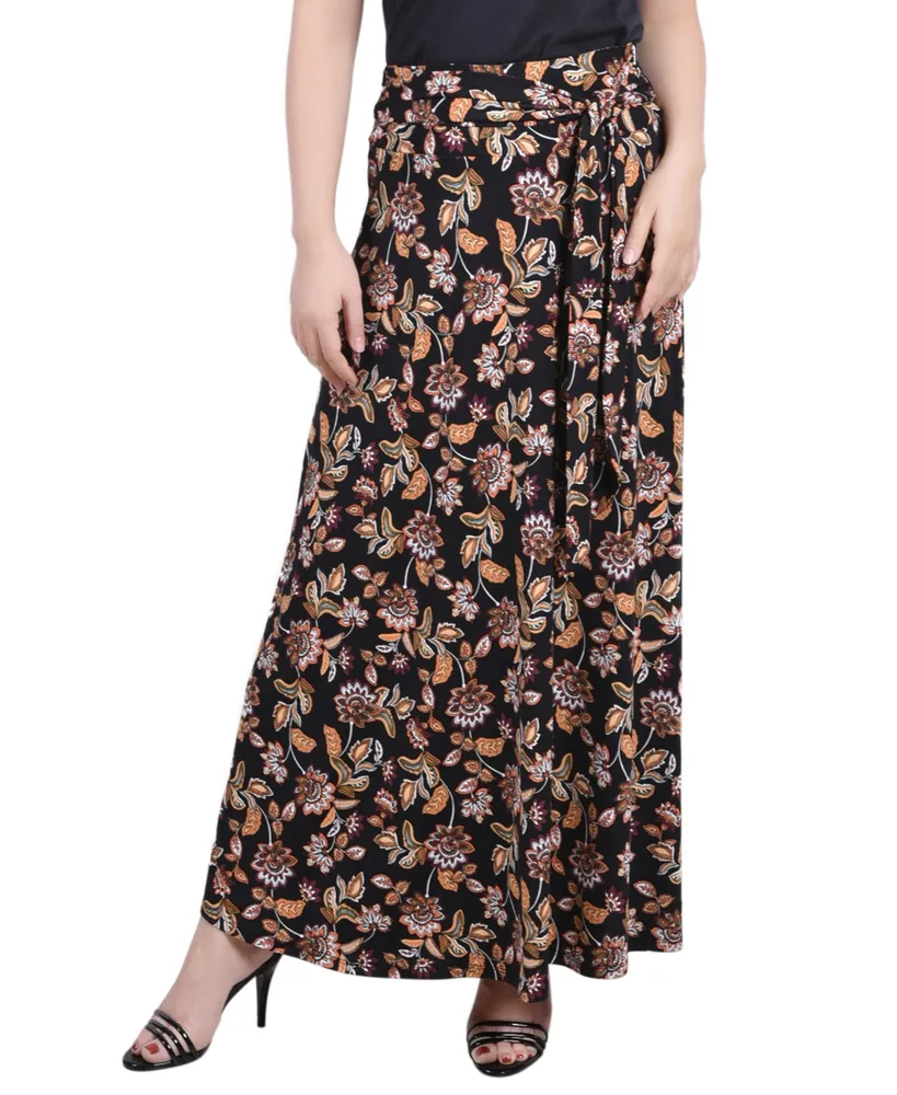 Ny Collection Petite Printed Maxi Skirt with Sash Waist Tie