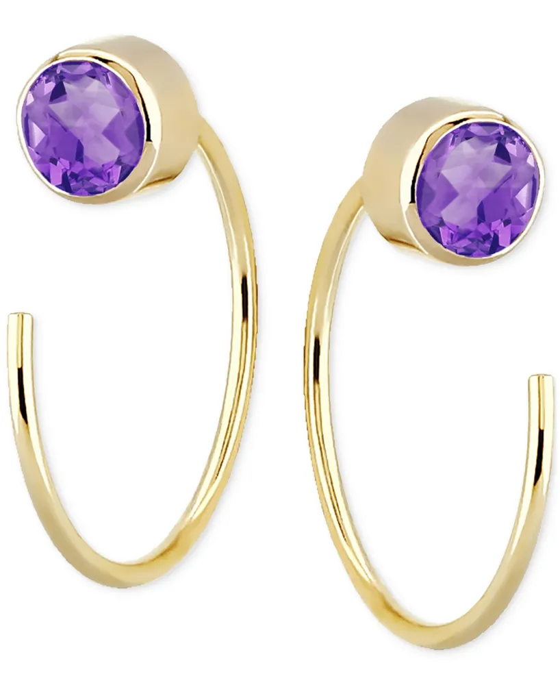 Amethyst Bezel Threader Earrings (3/8 ct. t.w.) 14k Gold (Also Swiss Blue Topaz & Citrine)