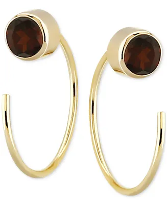 Garnet Bezel Threader Earrings (5/8 ct. t.w.) 14k Gold (Also Sky Blue Topaz, Cubic Zirconia, Smoky Quartz, & Peridot)