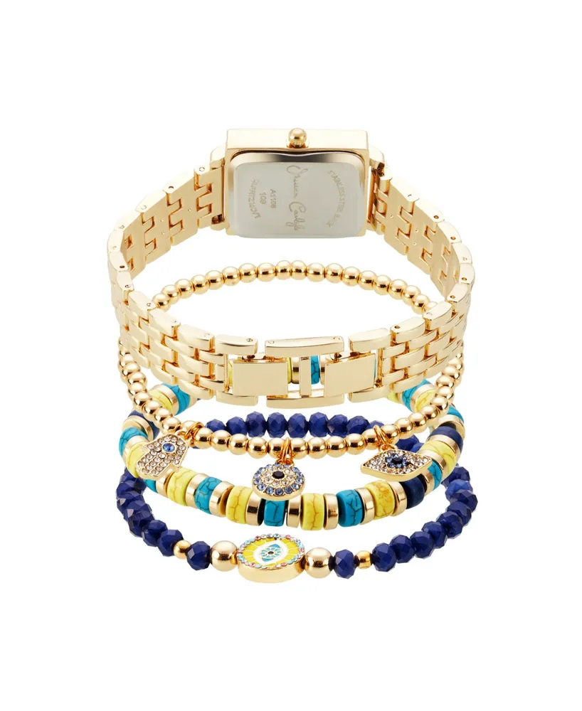 Jessica Carlye Women's Quartz Movement Gold-Tone Bracelet Analog Watch, 24mm with Stackable Bracelet Set - Shiny Gold