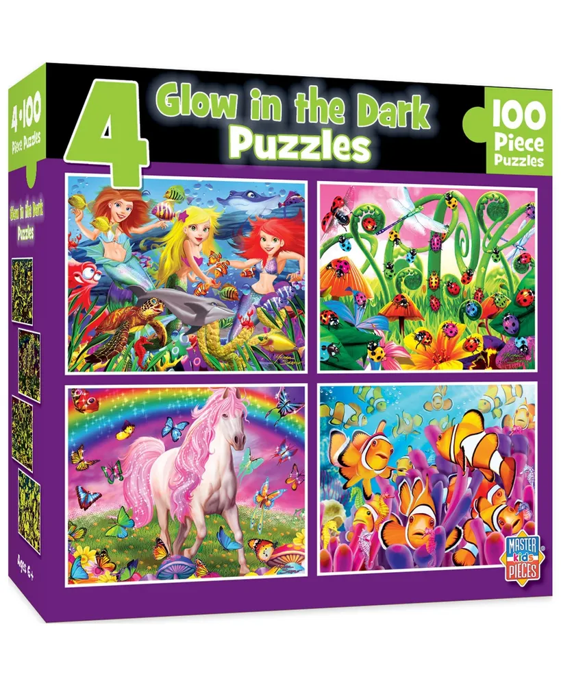 Masterpieces Kids Jigsaw Puzzle Set - Purple Glow 4-Pack 100 Pieces