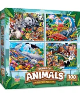 Masterpieces World of Animals 4-Pack 100 Piece Jigsaw Puzzles