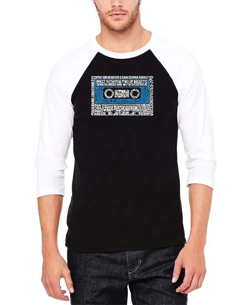La Pop Art Men's Raglan Baseball 3/4 Sleeve 80's One Hit Wonders Word T-shirt