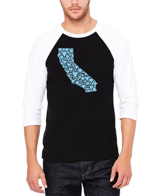 La Pop Art Men's Raglan Baseball 3/4 Sleeve California Hearts Word T-shirt