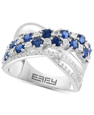 Effy Sapphire (1-3/8 ct. t.w.) & Diamond (1/5 ct. t.w.) Multirow Crossover Ring in Sterling Silver