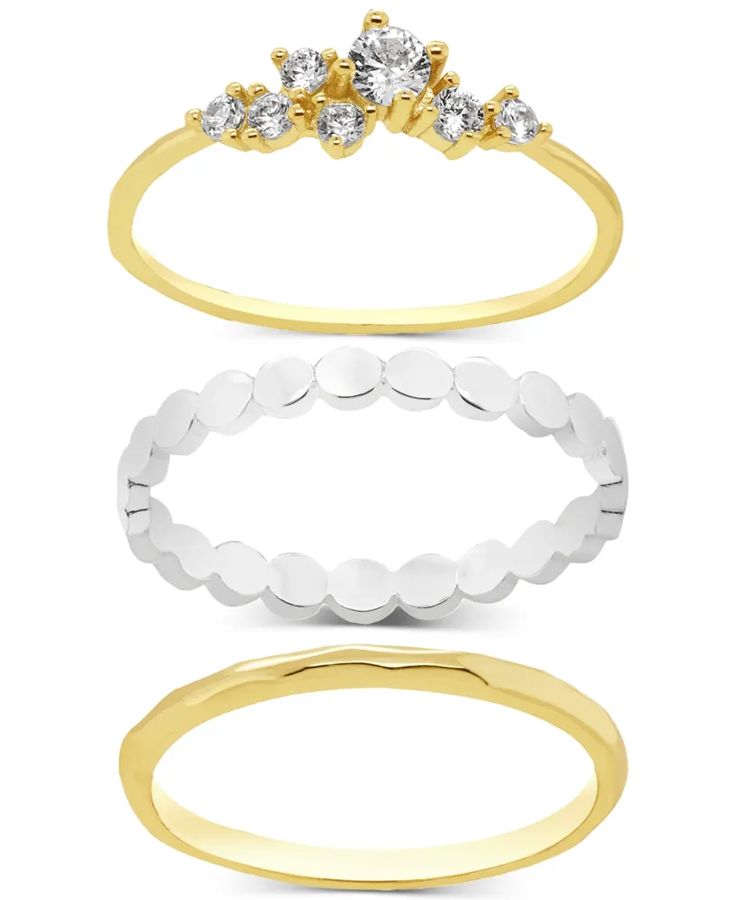 And Now This Two-Tone 3-Pc. Set Cubic Zirconia & Textured Stack Rings
