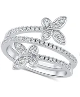 And Now This Cubic Zirconia (0.85 ct.t.w.) Pave Bypass Butterfly Ring Fine Silver Plated