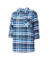 Women's Concepts Sport Blue Toronto Maple Leafs Mainstay Flannel Full-Button Three-Quarter Sleeve Nightshirt