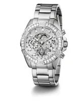 Guess Women's Silver-Tone Glitz Stainless Steel Multi-Function Bracelet Watch 40mm - Silver