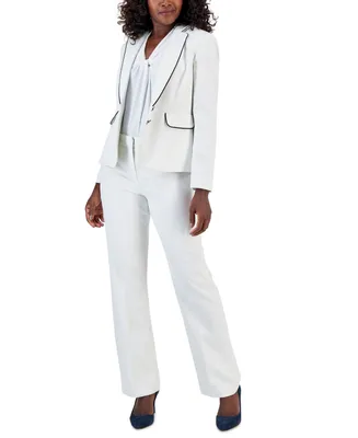 Le Suit Women's Jacquard Two-Button Piped Pantsuit, Regular & Petite Sizes