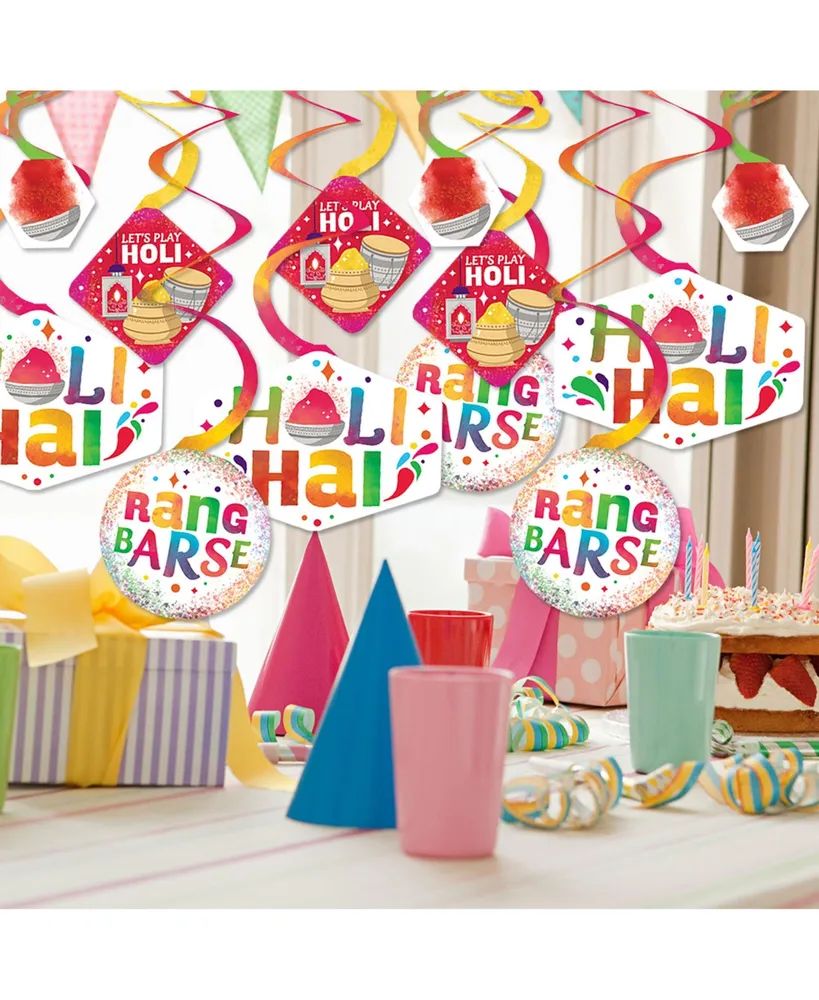 Holi Hai - Festival of Colors Hanging Decor Party Decoration Swirls - Set of 40