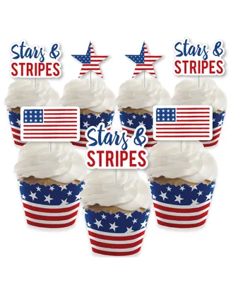 Stars & Stripes - Decor Patriotic Party Cupcake Wrappers & Treat Picks Kit 24 Ct