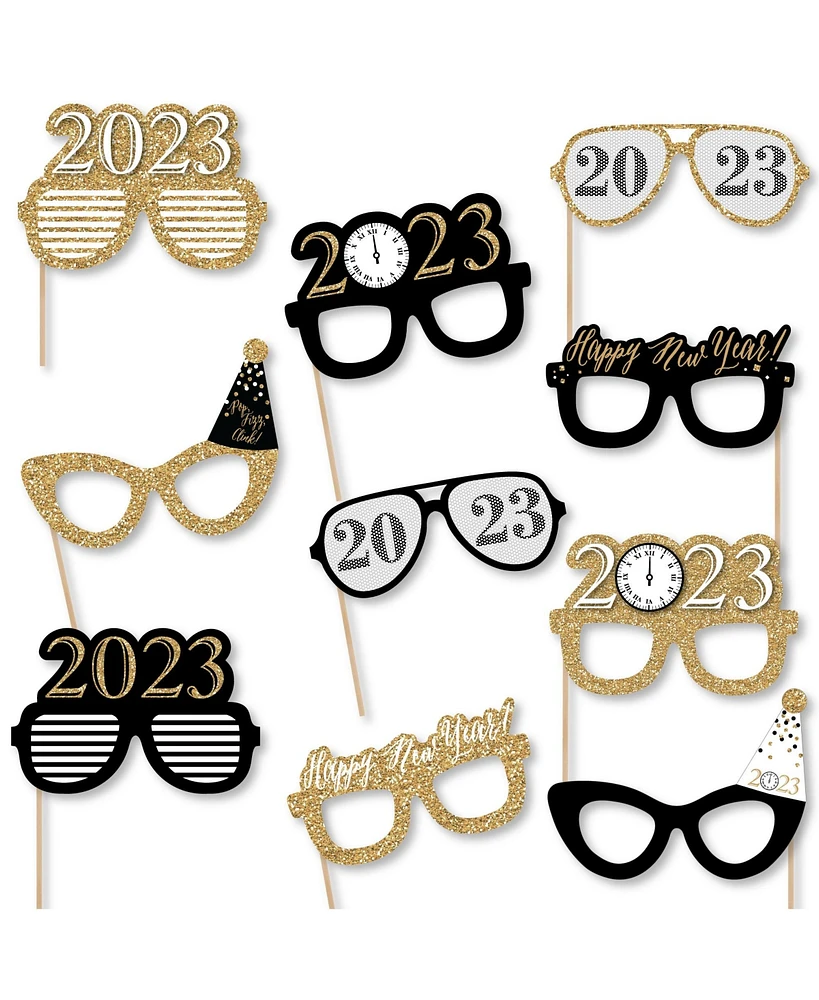 Big Dot of Happiness New Year's Eve Glasses - Gold - 2025 Paper Photo Booth Props Kit - 10 Count