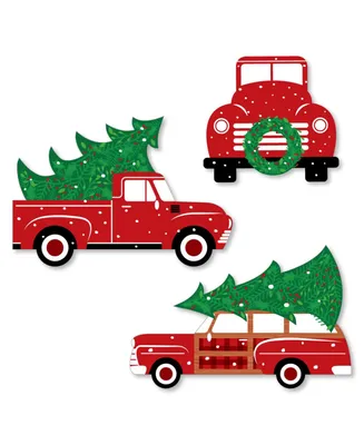 Big Dot of Happiness Merry Little Christmas Tree - Shaped Red Truck Christmas Party Cut-Outs - 24 Ct